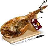 JamCurro Serrano Schinken am Stück - Vorderschinken DUROC 4,5-5 kg - Serrano Schinken Keule Enthält Schinkenhalter und Schinkenmesser - Spanischer Schinken - Schinken Geschenkset - Serano Schinken