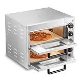 VEVOR Kommerzieller Pizzaofen Backofen 2-lagig 356 mm, elektrischer Pizzaofen aus Edelstahl mit vier Drehknöpfen, Mehrzweck-Pizzamaker Indoor, zum Backen im Restaurant, zu Hause, Silber
