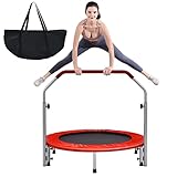 GYMAX Ø101 cm Mini Trampolin klappbar, Fitness Trampolin mit 4-stufig verstellbarem Haltegriff, Gartentrampolin inkl. Tragetasche, Kindertrampolin bis 150 kg belastbar, für Erwachsene & Kinder (Rot)