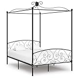 vidaXL Himmelbett Bettgestell Bett Doppelbett Metallbett Bettrahmen Lattenrost Schlafzimmerbett Schlafzimmermöbel Ehebett Schwarz Metall 140x200cm
