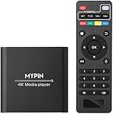 MYPIN Digitaler 4K-MP4-Player für 14 TB HDD/USB-Laufwerk/TF-Karte/H.265 MP4 PPT MKV AVI mit Fernbedienung, unterstützt HDMI/AV/optischer Ausgang und USB-Maus/Tastatur, HDMI bis zu 7.1 Surround-Sound