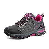 WOWEI Trekking Wanderstiefel Damen Herren Outdoor Sportlich Gleitsicher Bequem Leicht Bergstiefel Wanderhalbschuhe,98018 Grau Rosa Rot,38 EU