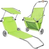 SPRINGOS Gartenliege Sonnenliege mit Rädern Vordach Kopfstütze Netztasche verstellbare Rückenlehne Rollliege