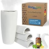 BonAura® Luftbefeuchter Heizung Keramik I Haken & Duftöl [4er Spar-Set, 350ml] I Wasserverdunster für Heizkörper mit Duft I Verdunster & Befeuchter Wasser Behälter für gesunde Raumluft