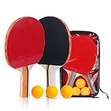 Delamiya Tischtennisschläger Profi Set, 2 Tischtennis Schläger mit 3 Tischtennis Bälle, Tischtennisschläger Set für Sportler, Anfänger, Profis