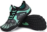 SAGUARO Kinder Barfußschuhe Jungen Badeschuhe Mädchen Trainingsschuhe Atmungsaktiv Zehenschuhe rutschfest Fitnessschuhe Grün A Gr.32