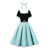 OMEWEE Damen 50er Jahre Kleider Polka Dots 1950er Vintage Retro Cocktailkleid Rockabilly Kleider Elegant Knielang Abendkleid A-Line Swing Faltenrock festliches Kleid Partykleid Grün XXL