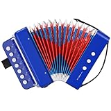 Akkordeon Kinder Ziehharmonika, Knopf Akkordeon 10 Tasten mit Riemen, Ziehamonikar Musikinstrument Geschenk für Anfänger, Akkordeon Erwachsene und Kinder ab 3 Jahre, Blau