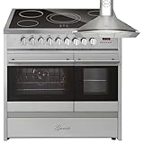 GURARI Elektro-Standherd GCH E 912 DF X+GCH C 046 IS 9, Elektro Standherd 90 cm mit 1-fach-Teleskopauszug, Doppelbackofen + Dunstabzugshaube 90 cm