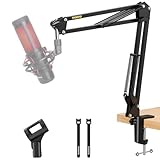 Maono Mikrofon arm, Verstellbarer Mikrofonständer für Podcast, Gaming, Streaming & Aufnahmen – inkl. Tischklemme und 3/8' zu 5/8' Adapter – BA20,Schwarz