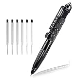 EMAGEREN Tactical Pen Outdoor Selbstverteidigungs Stift mit 5 Tinten Nachfüllpackungen Taktischer Kugelschreiber Wolframstahl Glasbrecher Stift für Schreiben, Emergent Tool und Geschenk Schwarz