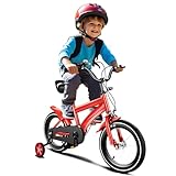 HINOPY 14 Zoll Kinderfahrrad, Mädchenfahrrad Rad Bike Unisex Höhenverstellbares Kinder fahrräder mit Stützräder - Fahrrad für 3-6 Jahre Jungen/Mädchen, Rot