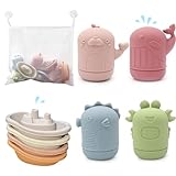 LYNSAN Badewannenspielzeug, 8 Stück Badespielzeug Baby mit Aufbewahrungstasche, Badewanne Spielzeug Boot, Wasserspielzeug Geschenke für Babys Kleinkinder Jungen Mädchen