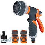 Garten Handbrause, Hochdruck Handsprüher mit 8 Sprühbilder Garten Spritzpistole Gartenbrause mit Schlauchverbindern für Rasen Bewässerung, Autowaschen, Haustier Baden