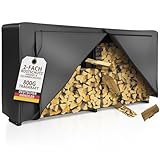 Kaminholzregal aussen VERZINKT mit Dach 223x25x115 mit 61cm Abdeckplane 800kg Brennholz Feuerholzregal Stapelhilfe Metall Kaminholzunterstand Abdeckung Brennholzunterstand Garten (Vierkant mit Plane)