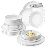 SÄNGER |Tafelservice Marlo weiß, 18-teiliges Geschirrset für 6 Personen aus Porzellan, Speise-, Dessert- & Schalen, moderne Form, spülmaschinenfest, Essgeschirr, Teller Set PREMIUM COLLECTION