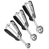 SIXRUN Eisportionierer aus Edelstahl 304 mit Abgerundetem Löffelkopf, Keksschaufel-Set in 3 Verschiedenen Größen Zum Schnellen Ausgraben von Kugeln, Eislöffel-Fleischbällchen-Ausgräber für (BLACK)