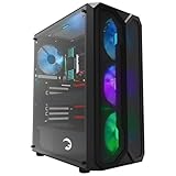 GAMEPOWER Aura Gaming PC Gehäuse ATX, Desktop PC Case mit gehärtetem Glas, 4X 120mm Lüfter (ohne RGB), ARGB-LED-Streifen & Mesh-Design, Schwarz