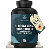 Glucosamin Chondroitin hochdosiert - 240 Kapseln mit 2600mg Glucosamin & Chondroitin pro Tag - mit Vitamin C (trägt zur normalen Kollagenbildung bei) - Pharmazeutische Qualität - TRUE NATURE