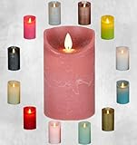 LED Echtwachskerze realistische Kerze viele Farben mit Timer flackender Docht Wachskerze Kerzen Batterie, Farbe:Antik Rosa, Größe:15 cm
