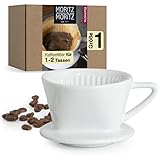 Moritz & Moritz Kaffeefilter Porzellan Größe 1 – Kaffeefilter Wiederverwendbar für exzellenten aromareichen Kaffeegeschmack – Kaffee Filteraufsatz für 1-2 Tasse - weiß