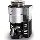 Melitta AromaFresh - Filterkaffeemaschine - integriertes Mahlwerk - mit Glaskanne - Timer Funktion - Tropfstopp - 10 Tassen - Schwarz (1021-01)