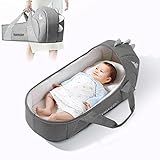 SUNVENO Tragetasche, Sleep Carrier, Schlafnest für Babys, Babykorb, Dinosaurierkorb, Moseskorb für 1-12 Monate, Babynest Neugeborene, Baby tragbares Bett, Baby Reisebett (Grau）