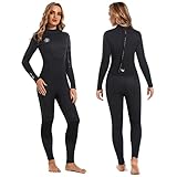 Neoprenanzug Damen Neopren Thermo Schwimmanzug - 3MM UV Schutz Herren Tauchanzug Lange Ärmel Rückenreißverschluss Ultra Stretch Schwarz Wetsuit Outdoor Taucher für Tauchen Schwimmen Wassersport L