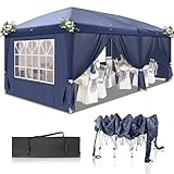 LEADZM 3x6m Pavillon Pop-up Wasserdicht Faltpavillon,Höhenverstellbar,UV Schutz 50+,Gartenzelt,Partyzelt,Stahlrahmen,mit 6 Seitenteilen,für Garten, Party, Camping (Blau)