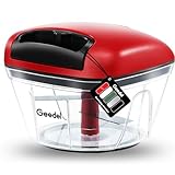 Geedel Zwiebelschneider, 500ML Zwiebel Zerkleinerer mit Seilzug, Gemüseschneider Zerkleinerer Manuell mit Edelstahlklingen, Multizerkleinerer Zwiebelhacker für Gemüse, Obst, Zwiebeln, Nüsse, Knoblauch