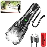 Shadowhawk Led Taschenlampe Extrem Hell, XHP160.2 50000 Lumen Taschenlampe Led Aufladbar USB Taktische Taschenlampen Batteriebetrieben, IP67 Wasserdicht Flashlight für Outdoor Camping(Mit Akku)