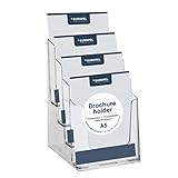 OPUS 2 Etagen Prospekthalter Aufsteller - Injektion Mehrfach-Prospektständer - 4x DIN A5 - Transparent - Broschürenständer für Büros - Broschürenhalter im Hochformat für Menü, Faltblatt, Flyer, 350100