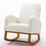 ADWOLT Schaukelstuhl Sessel Relaxsessel Schaukelsessel Wohnzimmersessel mit seitlicher Tasche und hoher Rückenlehne Berbervlies Tragfähigkeit von 300lbs, 94 x 69 x 101 cm (Beige)