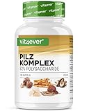 Pilz Komplex - 180 Kapseln - Hochdosiert mit 1500 mg Extrakt pro Tagesdosis - 32% Polysaccharide - Löwenmähne (Hericium), Reishi, Cordyceps, Shitake & Agaricus Blazei - Vegan