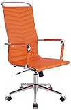 CLP Bürostuhl Batley Mit Kunstleder I Echtleder I Chefsessel Mit Lehne I Höhenverstellbarer Schreibtischstuhl Mit Chromgestell, Farbe:orange, Material:Kunstleder