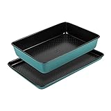 Prestige x Nadiya Antihaft-Backbleche, 2er-Set, tiefe Bräter, 33 x 23 cm, großes Ofenblech 38 x 25 cm, Kühlschrank-, Gefrierschrank- und spülmaschinenfest, Stahl-Backgeschirr, Blau/Schwarz