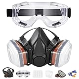 Atemschutzmaske Wiederverwendbare Halbgesichtsabdeckung mit Schutzbrille, Gasmaske mit 2 Filter und 8 Filterbaumwolle, Staubschutzmaske für Lackieren, Feinstaub, Polieren und Holzbearbeitung