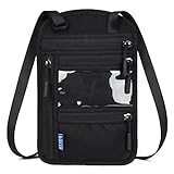 Eucomir Brustbeutel Brusttasche Herren Dame RFID Blockierende Reisepasstasche Mit Verstellbarem Halsriemen Reisedokumenten-Brieftaschenorganizer Für Bargeld,Karten,Schlüssel Und Reisepass (Schwarz)