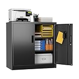 LOCENHU Metallschrank mit Lochplatte und Haken, 80 cm Hoch, 2 Verstellbare Regalböden, Geeignet für Zuhause, Büro, Garage, Schule, Zum Selbstaufbau, Schwarz