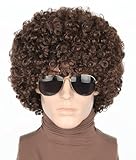 LeMarnia Dunkelbraun 70er Afro-Perücke für Herren Halloween-Party-Kostüm-Perücken