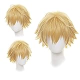 Gairyan Perücke Blond Perücke Damen Unisex Anime Cosplay Wig Kurze Synthetische Perücke Frauen Herren Gerade Perücken Halloween Perücke Karneval Kostüm Themen Party Kostüm