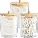 Wattepadspender Wattestäbchen Behälter, Wattepads Aufbewahrung mit Bambus Deckeln, Wattestäbchen Spender, Ohrstäbchen Behälter, Organizer Schminktisch für Wohnzimmer, Schlafzimmer, Badezimmer(3PCS)