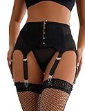 comeondear Sexy Strapsgürtel Breit Damen 6 Halter Clips Strumpfhalter Große Größen Strapsen Dessous Set für Frauen Mesh Strapshalter Garter Belt Strumpfgürtel mit G-String Strumpfband (Schwarz,M-L)