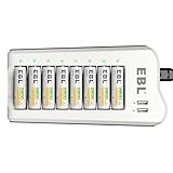 EBL Akku ladegerät mit AA Akku 2800mAh 8 Stück - Batterieladegerät mit 2-USB Port für AA, AAA, NI-MH Akkus und USB Geräte, Multischutz, LED Anzeige für Akkus