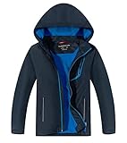 YoungSoul Kinder Softshelljacke Gefütterte Regenjacke Jungen Mädchen Übergangsjacke wasserdichte Outdoorjacke mit Abnehmbarer Kapuze,Marineblau, DE: 146-152 (Herstellergröße 150)