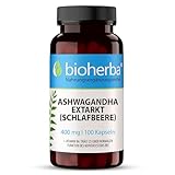 100 Ashwagandha Kapseln hochdosiert 400 mg pro Kapsel, bis zu 1600 mg Tagesdosis - Cortisol senken Aschwaganda Schlafbeere mit Vitamin B6 von BIOHERBA