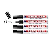 edding 3000 Permanentmarker - schwarz - 4 Stifte - Rund-Spitze 1,5-3 mm - schnell trocknender Permanent Marker - wasserfest, wischfest - für Karton, Kunststoff, Holz, Metall - Universalmarker