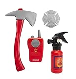 Simba Feuerwehr Basic Set, Feuerlöscher mit Sprühfunktion, Axt, Funkgerät mit Sound, Marke, Rollenspielzeug, ab 3 Jahren