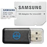 Samsung MicroSDXC Evo Plus-Karte, 512 GB, kompatibel mit DJI-Flip-Drohne und O4 Air Pro, FPV (MB-MC512SA), Klasse 10, U3, A2, V30, Bündel mit Everything But Stromboli Kartenleser
