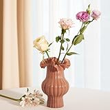 WDS WONDROUS Kunst-Blumenvase für Küche, Heimdekoration, karamellfarbene gerüschte Glasvase mit vertikalen Linien für Blumenstrauß, hohe Vasen für Blumen, Tischdekoration, Esszimmer